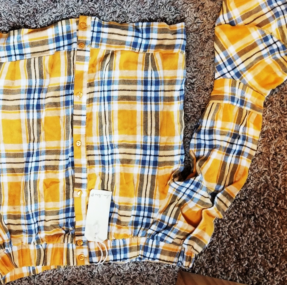 cute plaid off the shoulder top